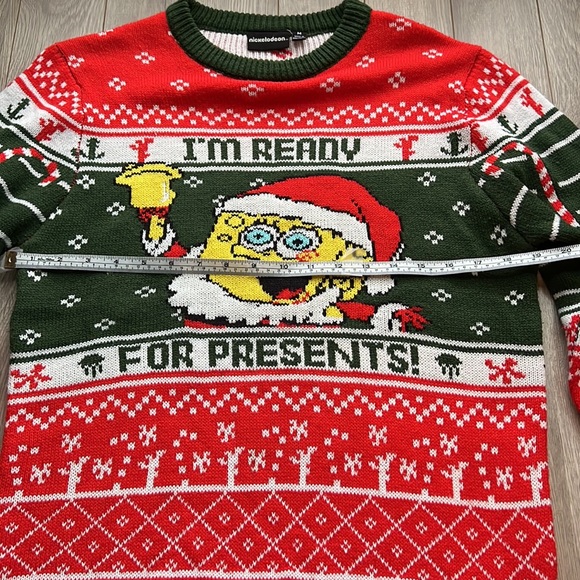 SpongeBob SquarePants Knit Ugly Christmas Sweater “I’m Ready For Presents” Sz M - Picture 5 of 9